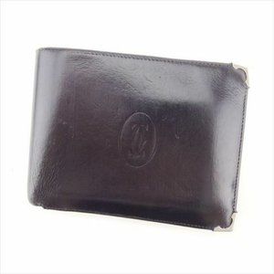 Cartier Wallet Purse Bifold Mastline Black leather Woman Authentic Used